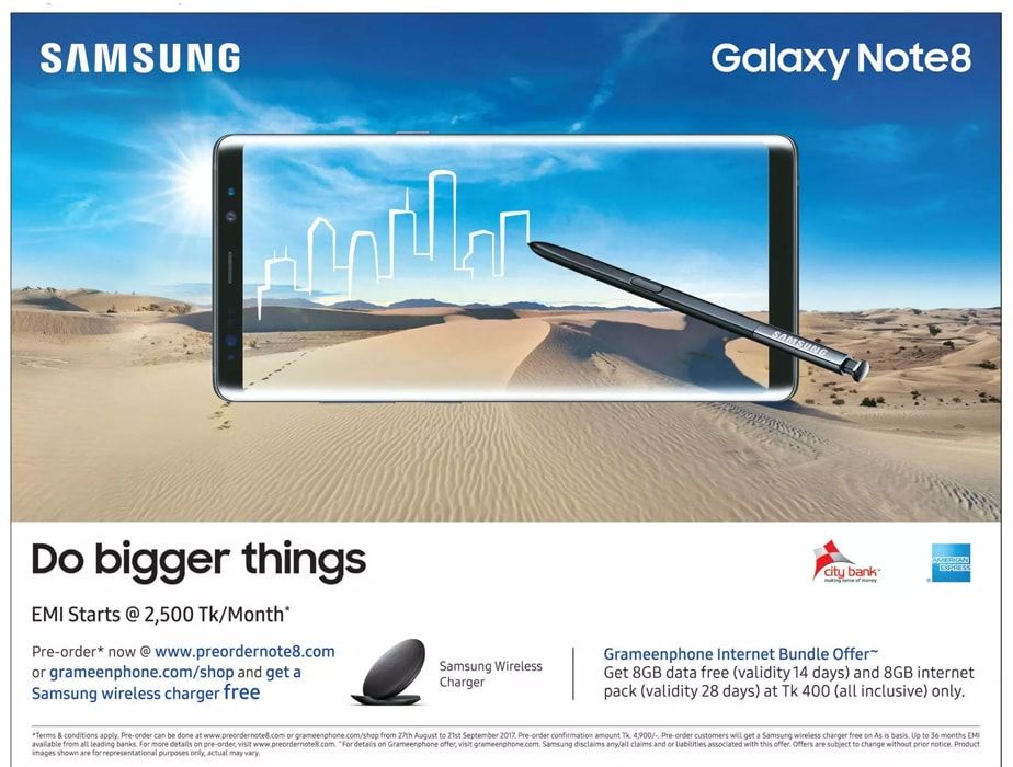 Samsung print ad: Print ad for Samsung Galaxy Note 8, 2017.