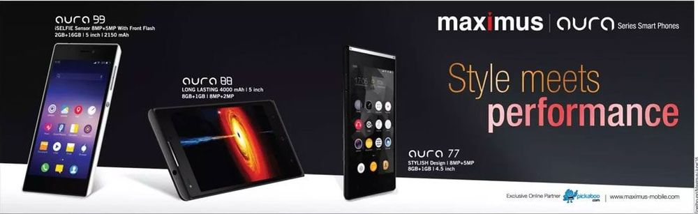 Maximus static ad: Maximus Aura Series Smart Phones Press Ad