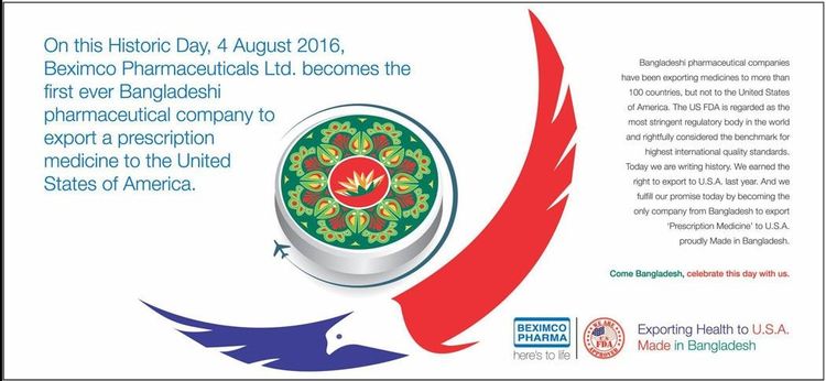 Beximco Pharmaceuticals static ad: Beximco Pharma Medicine Export to USA August 2016